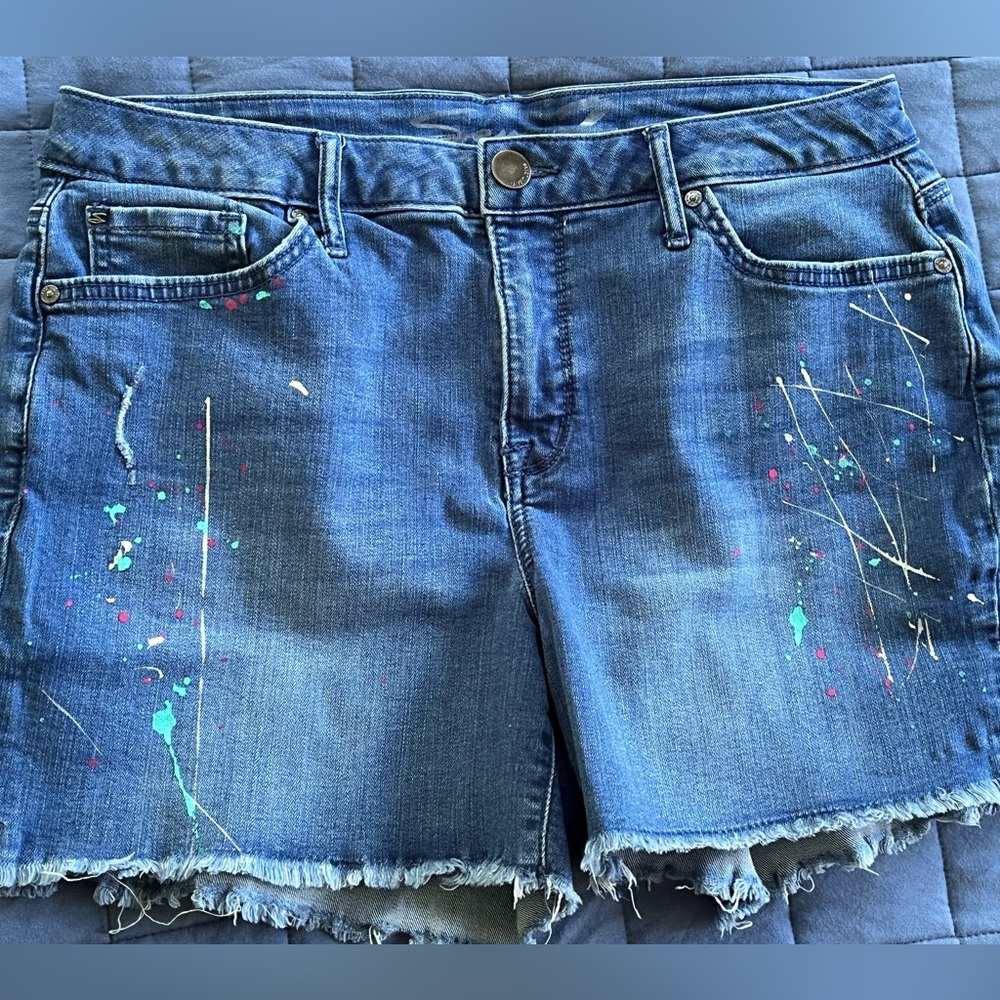 Seven7 Pollack Paint Fringed Hem Vintage Weekend Denim Jean Shorts Size 12